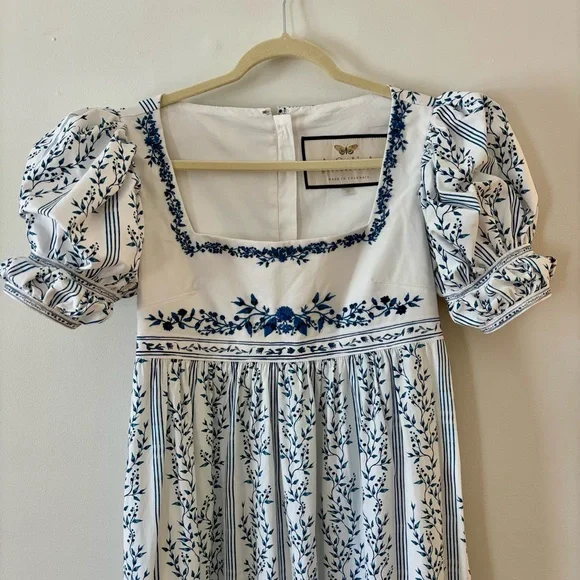 Agua by Agua Bendita Pistachio Beaded Blue Floral Dress Maxi Women's size Medium - Picture 8 of 16